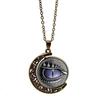 Unisex Rotatable Dragon Eye Hollow Moon Pendant Long Chain Necklace Jewlery