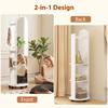 2 In 1 Full Length Mirror With Storage Shelves Floor Mirror With 4 Wheels Coat Rack Hooks White