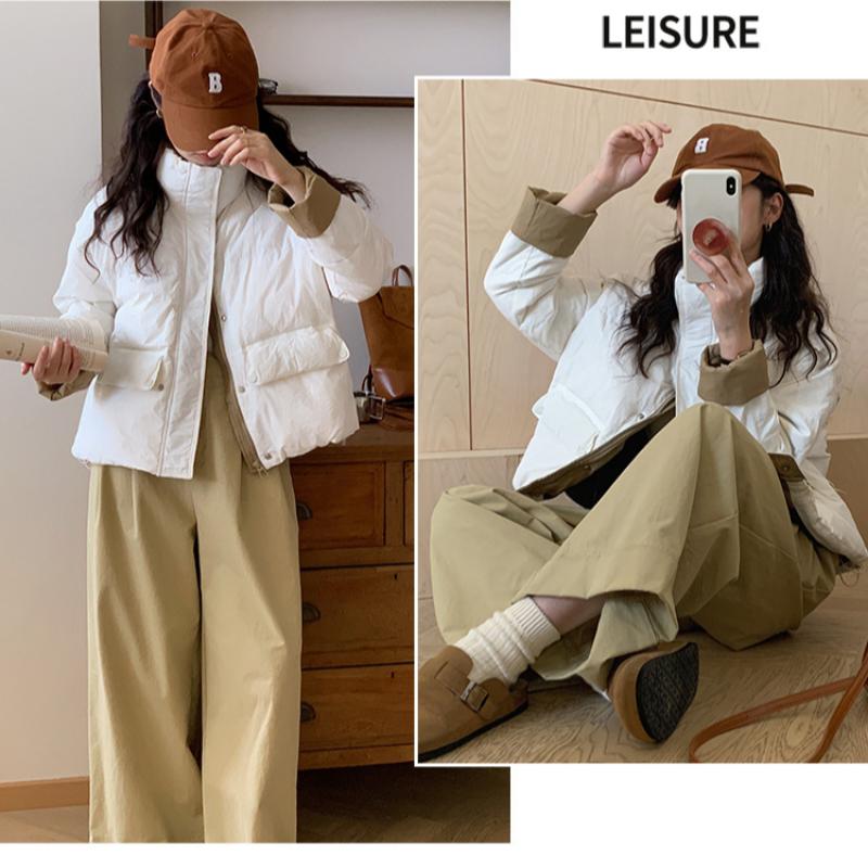 Женское зимнее свободное пальто из утолщенного хлопка в корейском стиле с воротником-стойкой