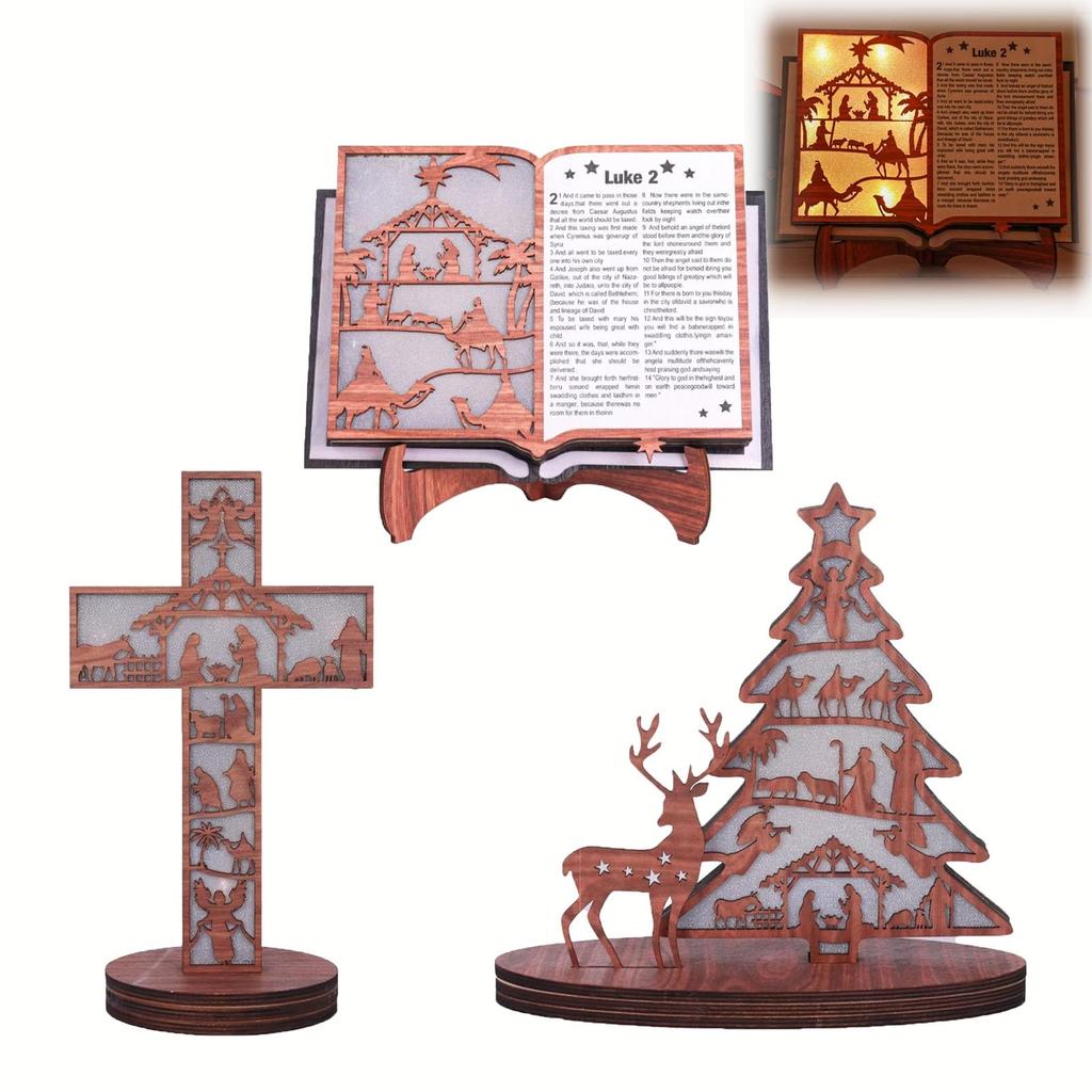 3D Рождественский деревянный вертеп с подсветкой, деревянный набор для Рождества, украшения для рождественских сцен со светодиодной подсветкой для украшений полок