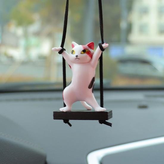 Смола кошка автомобиль орнамент авто зеркало подвесной орнамент милые качели фигурка кота кулон декор интерьера автомобиля