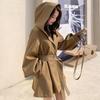 Autumn Korean Loose Trench Coat With Hooded Belt Black Woman Jackets Overcoat