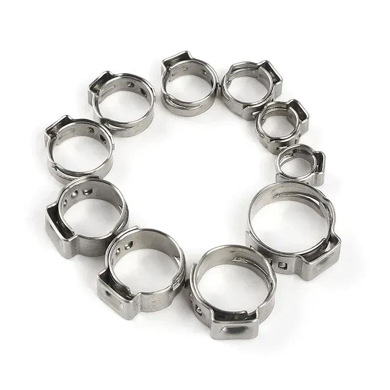 130cs Hose Clamps 5.8-21.0mm Single Ear Stepless 304 Stainless Steel Hose Clamps Cinch Clamp Rings for Sealing Kinds