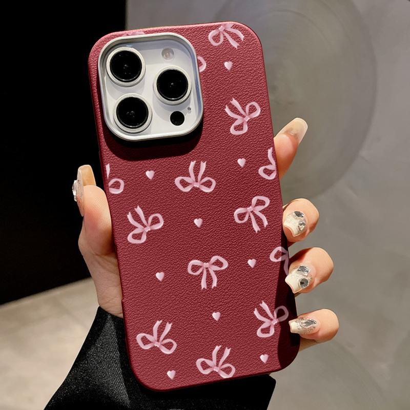 Тонкий кожаный чехол с принтом в виде розового банта и магнитной текстурой для iPhone 16 Pro Max 15 14 Pro 13 12 11 для MagSafe TPU Мягкий противоударный матовый чехол для телефона