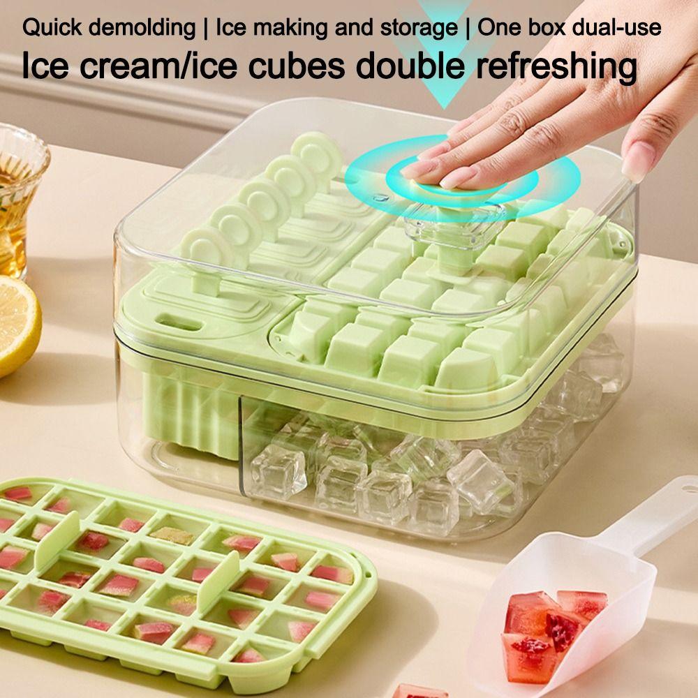 2-in-1 Press Ice Tray Box One-Touch Release Ice Maker Space Saving Ice Cream Mold Home Kitchen Use