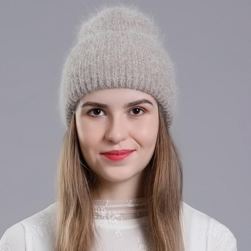 Женская зимняя теплая вязаная шерстяная универсальная шапка-пуловер с высокими фланцами и блестками из кроличьей шерсти