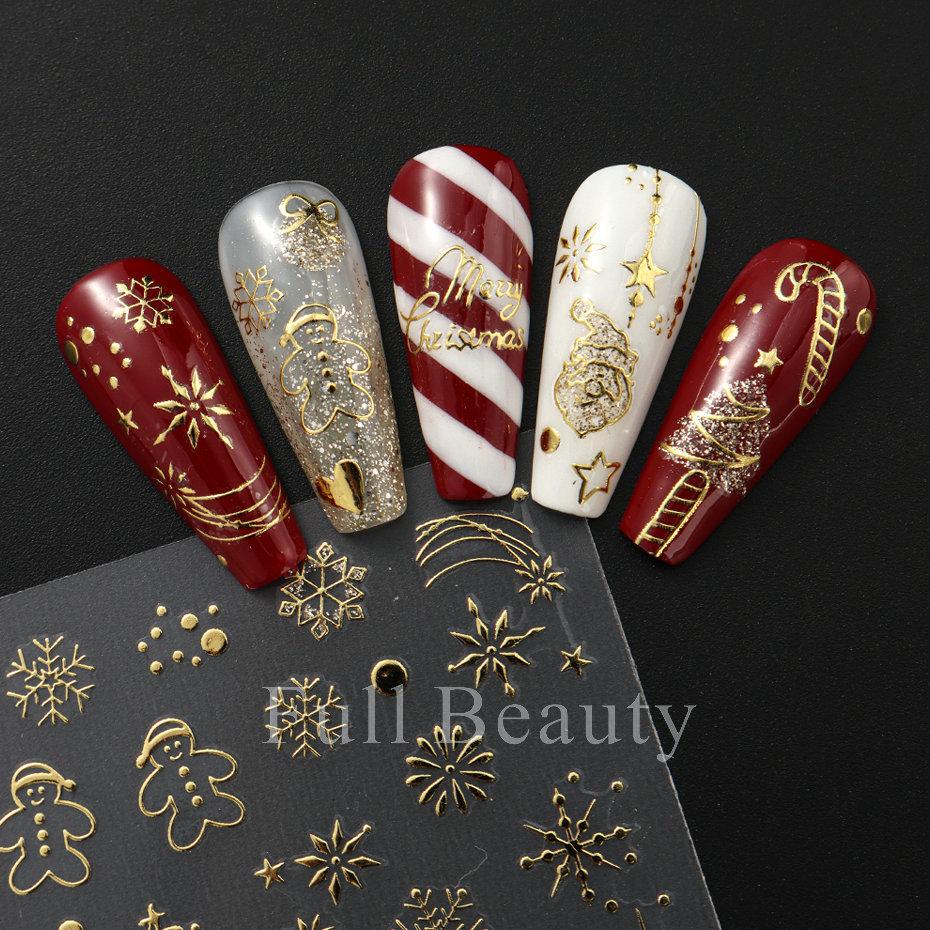 Nail Art Stickers Christmas Golden Snowflake Snowman Christmas Tree Cookie Man Snowball Cartoon Nail Stickers