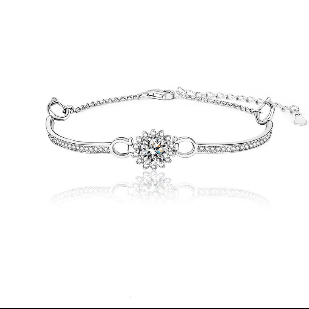 S925 Silver Moissanite Bracelet 1 2 Carat High Quality Light Luxury Exquisite Sunflower Bracelet for Women