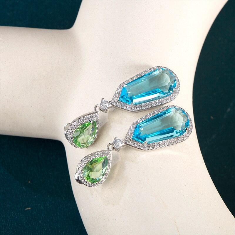 POMOiii Роскошные женские серьги-капли с сапфировым цветом, драгоценные камни, висячие серьги, женские подарки на свадьбу