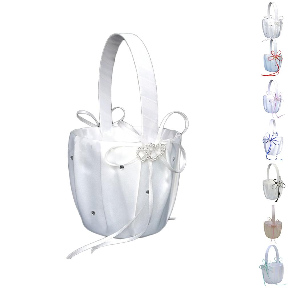 Colorful Bowknot Burlap Satin Wedding Ceremony Party Rose Flower Girls Basket