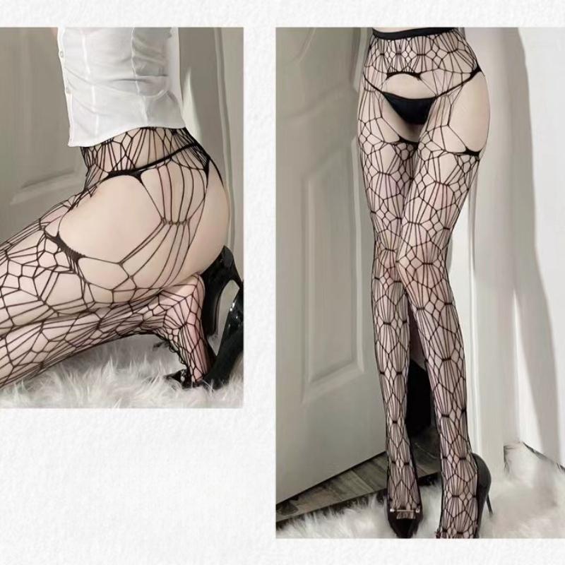 Women Dark Goth Halloween Fishnet Pantyhose Harajuku Skull Spider Web Patterned Hollow Out Mesh Tights Festival Party
