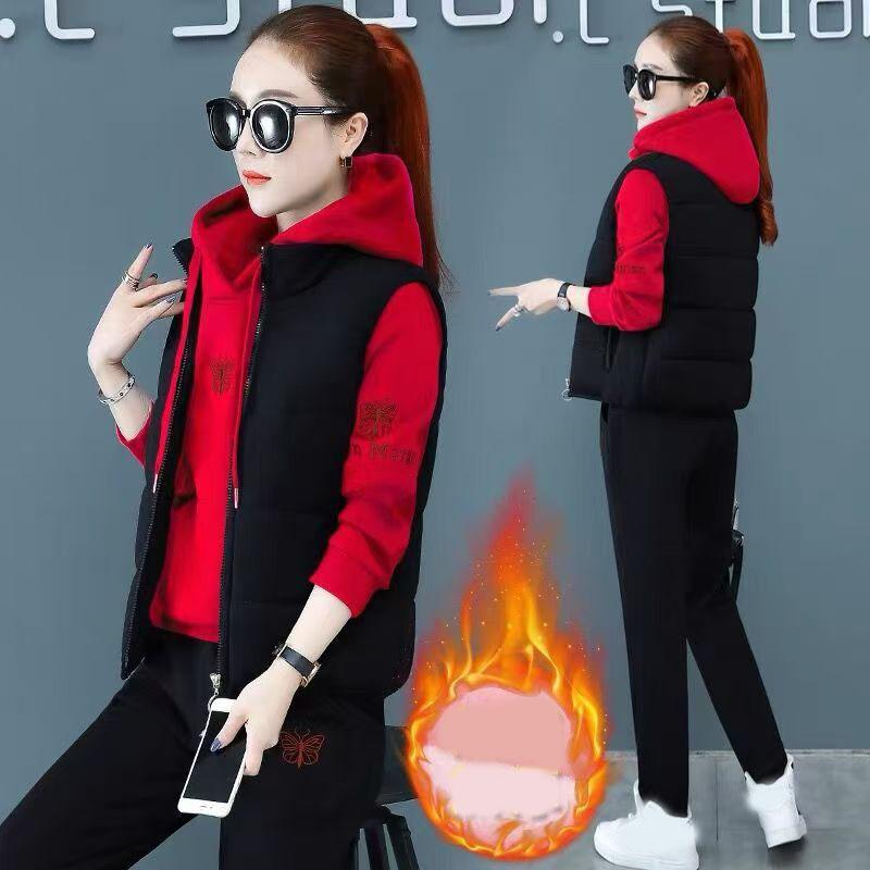 Осенне-зимний комплект из трех предметов для мамы, а также утолщенный бархатный спортивный костюм, свитер, жилет, повседневный костюм из трех предметов