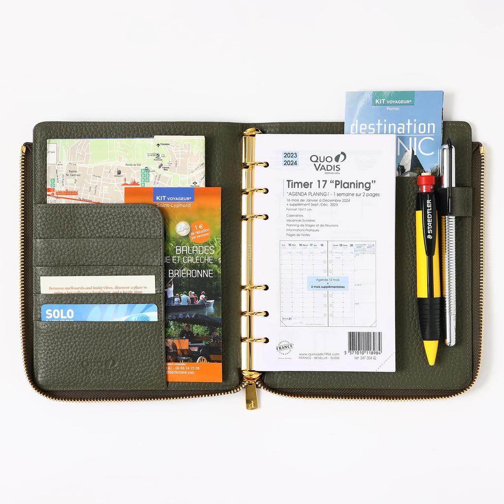 Quo Vadis Обложка органайзера системы из натуральной кожи на молнии Timer17 Tail Хаки QUOVADIS Timer17 qv936lz30kh [Размер Bible/L Обложка]