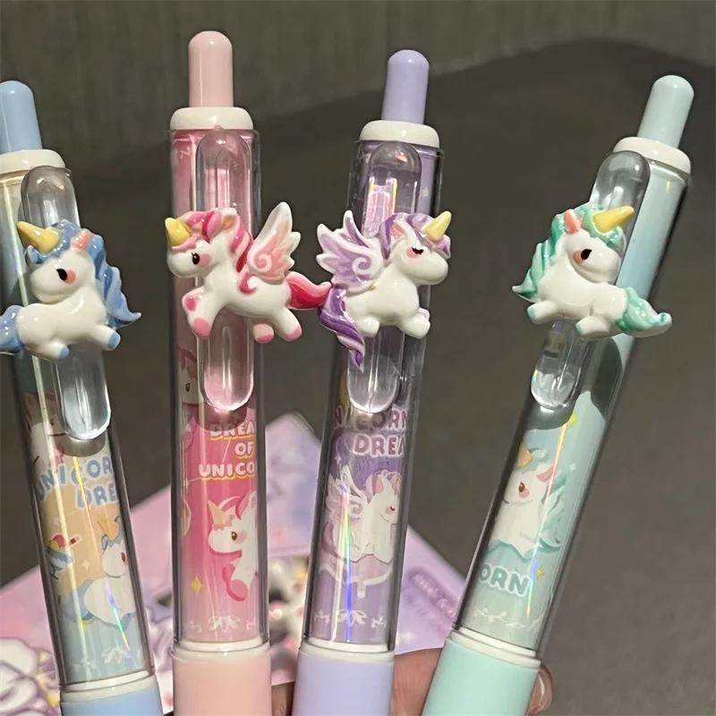 4 шт./упаковка, гелевая ручка Sweet Cartoon Unicorn, креативный дизайн, кавайная гелевая ручка для письма, 0,5 мм, черные чернила, канцелярские принадлежности, гелевая ручка для студентов