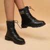 Женские высокие сапоги 2024 Новая осень Низкий каблук Боковая молния Короткие Однотонные Круглый носок Модные женские сапоги