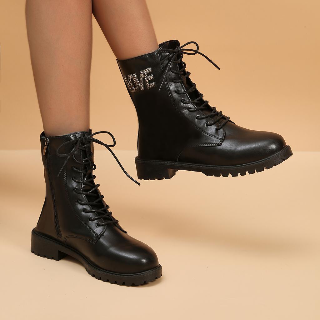 Женские высокие сапоги 2024 Новая осень Низкий каблук Боковая молния Короткие Однотонные Круглый носок Модные женские сапоги