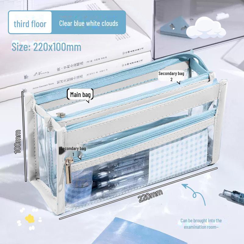 3-слойный прозрачный пенал большой вместимости: Стильный корейский дизайн Ins для канцелярских товаров для девочек