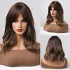 Synthetic Natural Wavy Wigs with Bangs Blonde Brown Wigs for Women Cosplay Party Use Heat Resistant Fiber Hair Wig