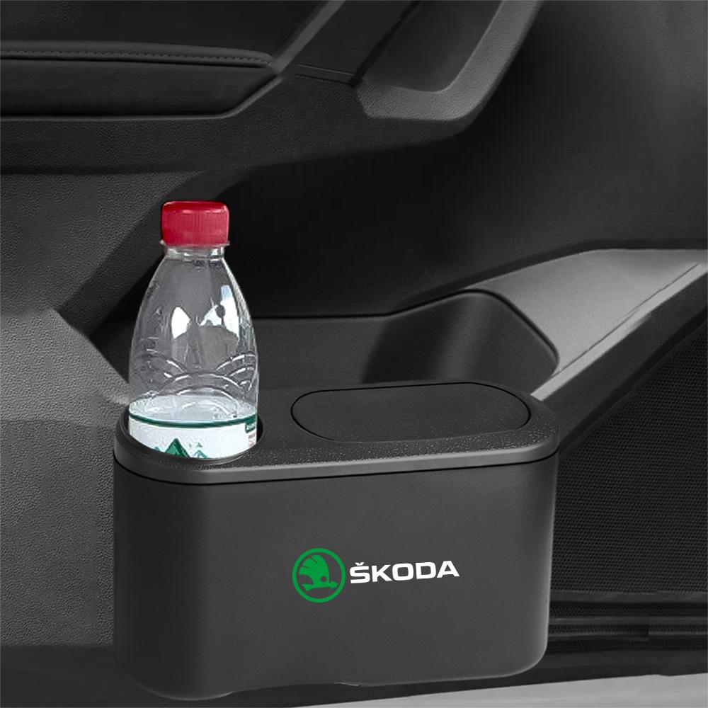 For Skoda S Octavia A5 3 2 VRS Vision Kodiaq Favorit Rapid Fabia Car Trash Can Hanging Trash Bin With Drink Holder Organizer Box ES7