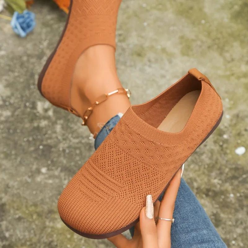 Female Shoes On Sale 2024 Slip On Women's Flats Autumn Round Toe Breathable Mesh Solid Solft Sole Casual Comfortable Flats Shoes