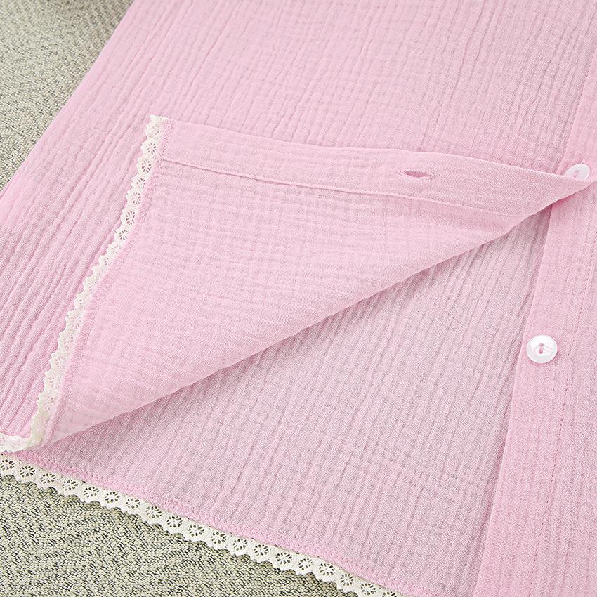 Solid Colour Crepe Cotton Pajamas Long Sleeve Shorts Ruffle Two Piece Set Homewear Ladies