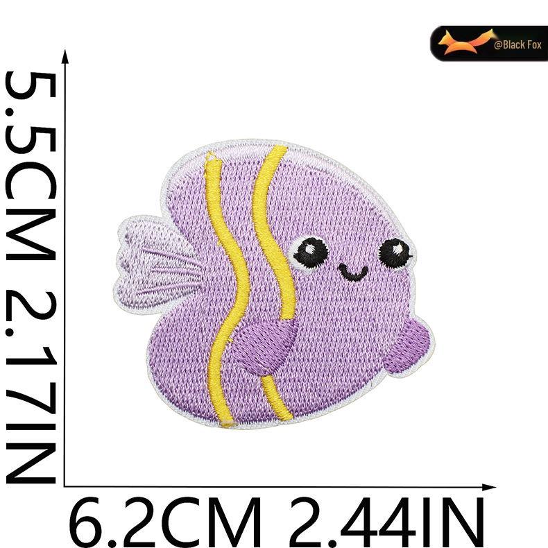 Black Fox Marine Life Cartoon Embroidered Patches for Children's Bags