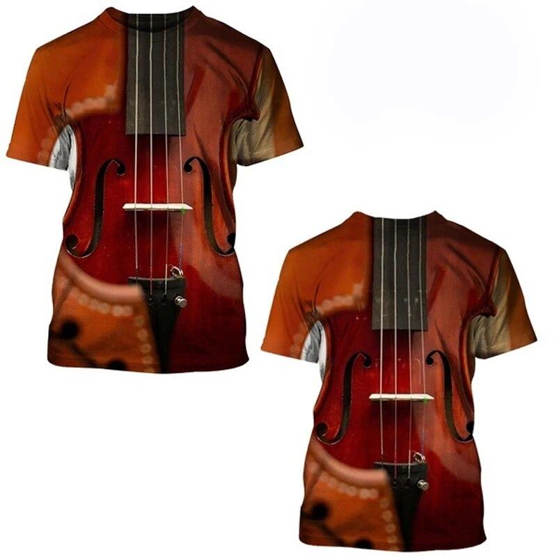 Fashion Fun Guitar Graphic T Shirts For Men New Casual Trend Personality Harajuku Printed Round Neck Short Sleeve Tops