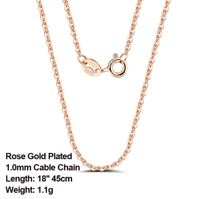Итальянская цепочка из стерлингового серебра 925 пробы, розовое золото, цвет 1,0 мм, ожерелье-цепочка, серебряная о-образная цепочка, перекрестная цепочка