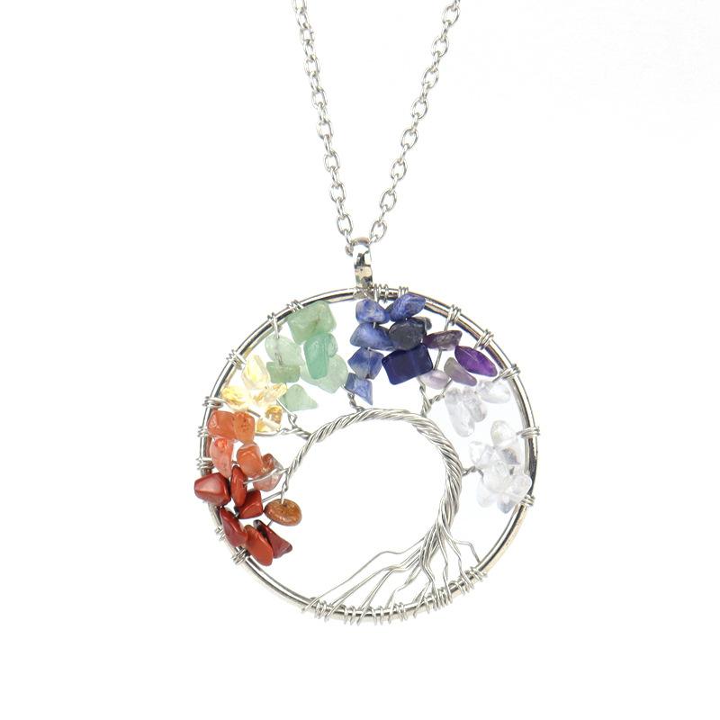 Hand Winding Bending Tree Of Life Necklace Natural Irregular Gravel Crystal Necklace N80