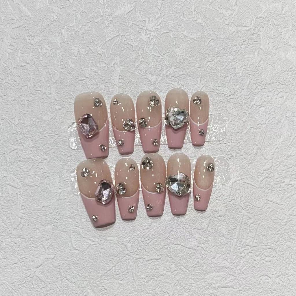 New Style of Wearable Armor Handmade Pure Desire Atmosphere Armor Piece High-end Pink French Flash Diamond Nail Art