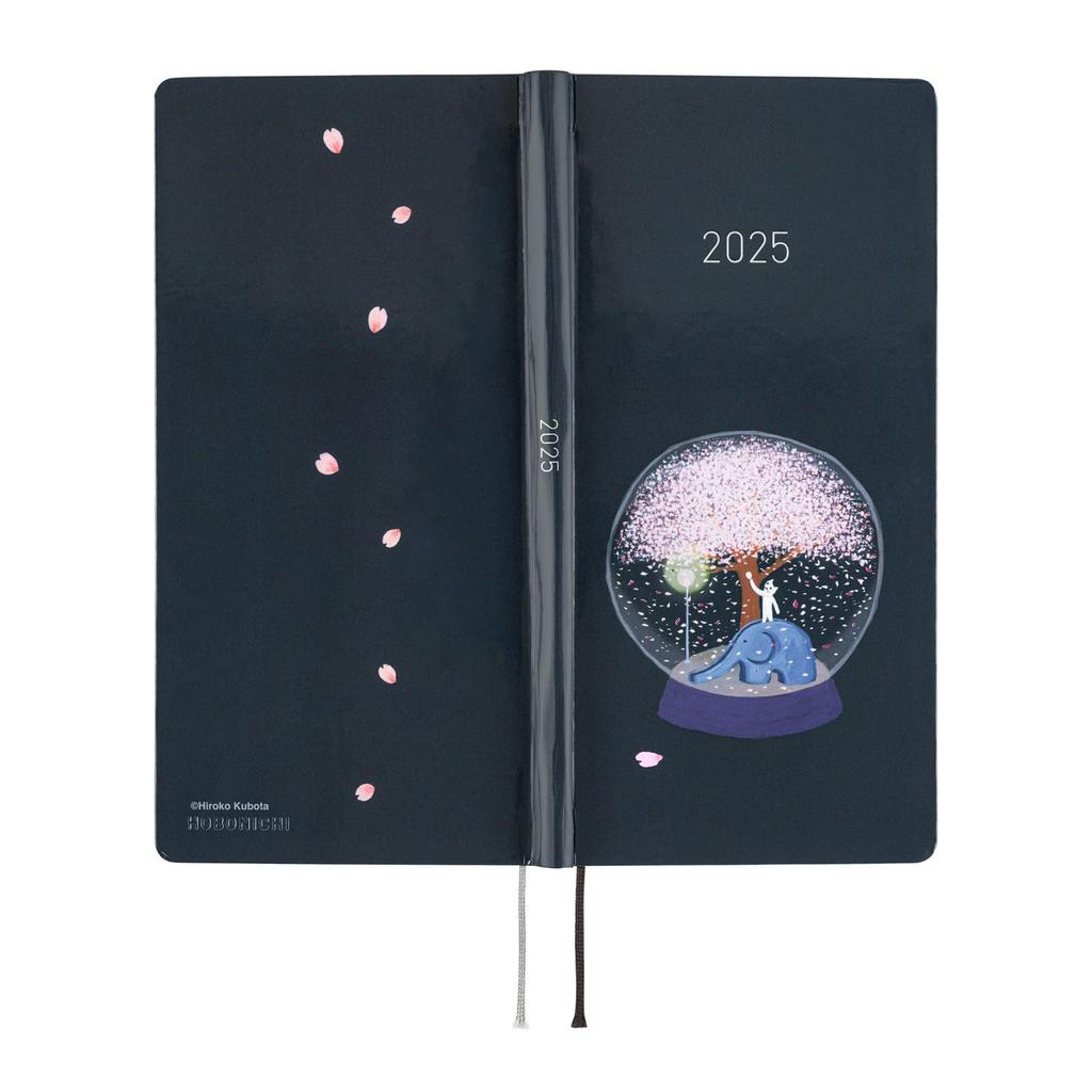 Hobonichi Techo 2025 Weeks Hiroko Cherry Blossom Snow January Weekly Slim Vertical Kubota/Night Globe, Start, Planner, Left,