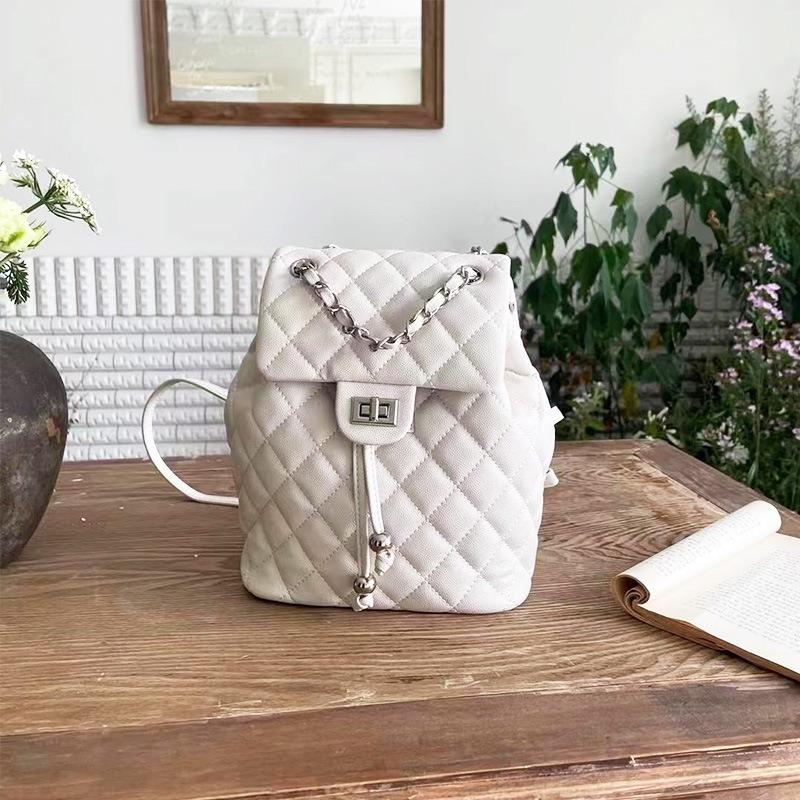 Первый слой коровьей кожи Маленький ароматный икорный ромбовый рюкзак с цепочкой Большая вместительная сумка Модный маленький рюкзак