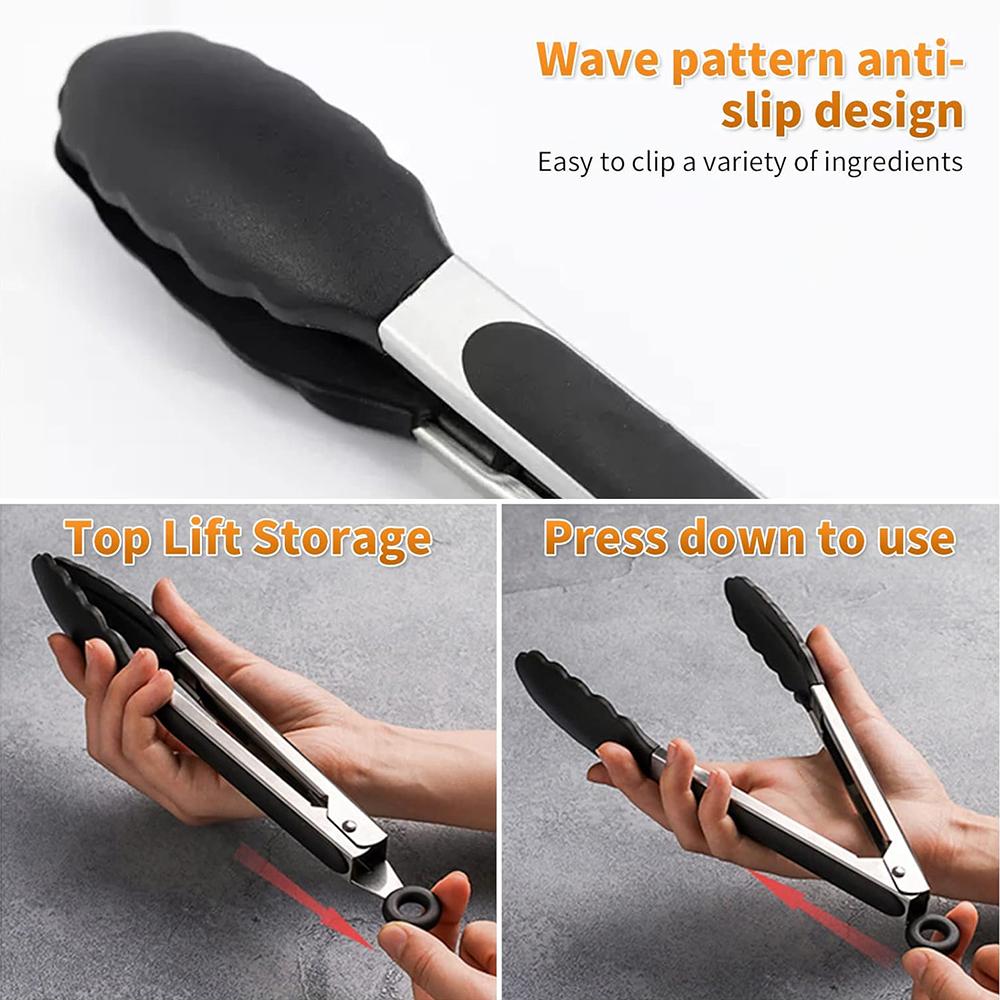 9-дюймовый черный стальной силиконовый пищевой зажим с силиконовыми резиновыми ручками
