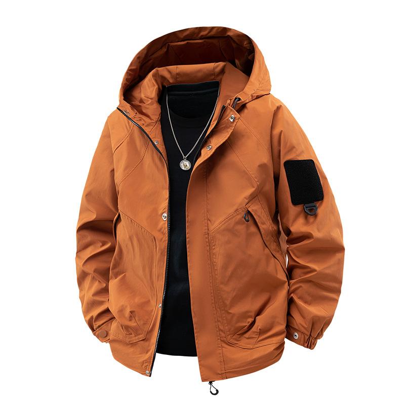 Solid Color Jacket Men's Spring and Autumn Loose Trend Sports Outdoor Waterproof Casual Hooded Jacket Jacket