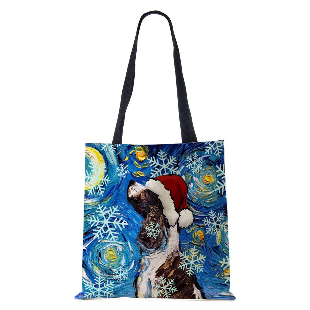 Рождественская холщовая сумка-шоппер для собак и кошек с принтом Харадзюку для женщин, многоразовая сумка через плечо, повседневная, большой вместимости, складная сумка-тоут CLE