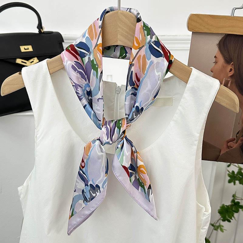 Silk Scarf Neck 70 Square Scarf New Printing Small Fresh Versatile Streamer Neck Protector Scarf Shawl