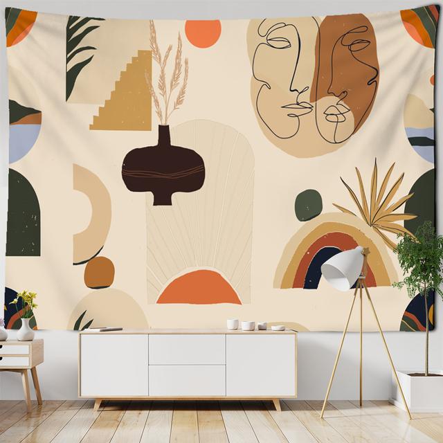 Простая линия иллюстрации гобелен настенный Ретро картина маслом в богемном стиле Ins домашний декор фоновая ткань