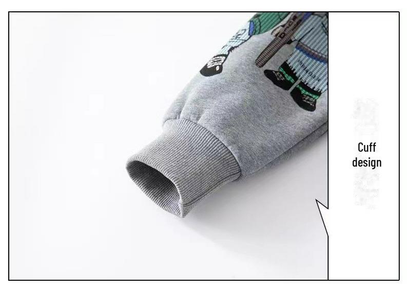 2024 Новая плюшевая толстовка с капюшоном для мальчиков: Плотная, стильная и теплая для детей среднего и крупного размера — идеально подходит для осенних и зимних видов спорта.