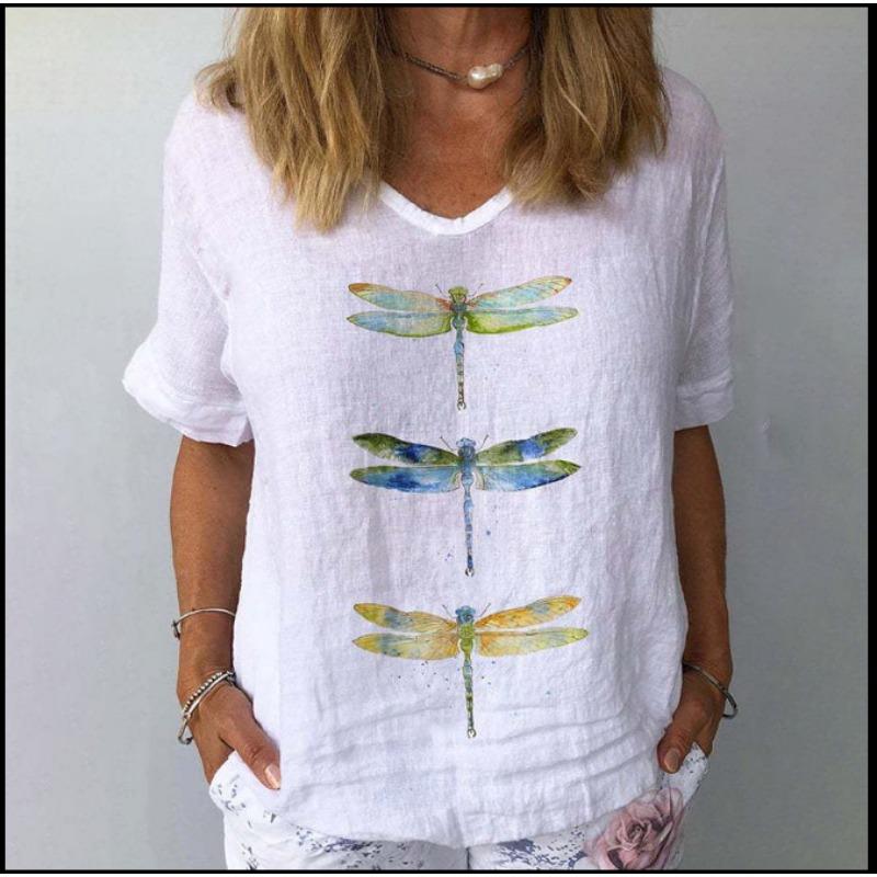 Весна и лето Новая женская футболка свободного покроя с 3D-цифровым принтом и покатым вырезом