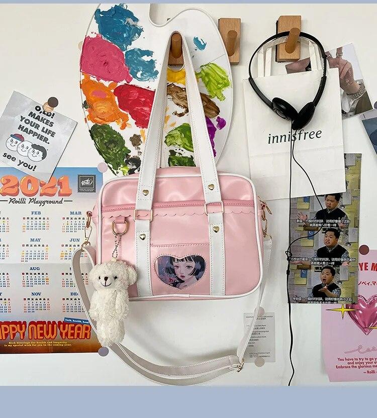 New Japanese JK Portable Uniform Shoulder Bag PU Love Pain Bag Simple Campus Girls Soft Cute Messenger Bag Itabag IB065