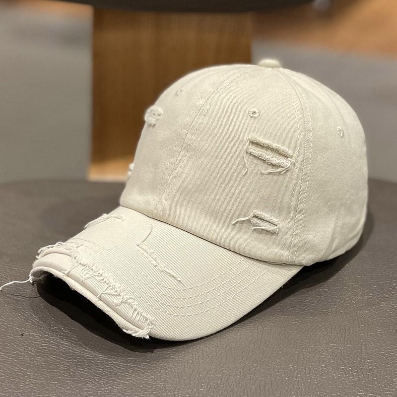 Korean-style solid color distressed ripped baseball cap for women, spring/summer trendy versatile street sun-shading curved brim cap