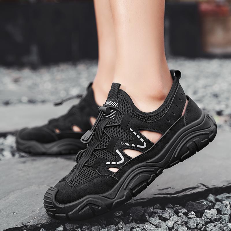 Модные Удобные Повседневные Мужские Водные Туфли Летний Тренд Уличные Прогулочные Мягкая Подошва Дышащие Пляжные Туфли Материал Сетка Туристические Туфли