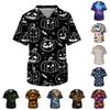 Men's Short Sleeve V-Neck Halloween Print Chest Pocket Care Top