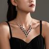 Temperament Luxury Sparkling Rhinestone Necklace Earrings Two-piece Set, Stylish Black Gemstone Bridal Jewelry