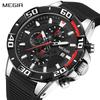 New MEGIR Chronograph Sports Watch Men Big Dial Waterproof Military Quartz Wrist Watch Man with Silicone Strap Drop Shipping