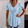 Летняя однотонная удобная повседневная футболка с v-образным вырезом и коротким рукавом для женщин