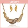 Rhinestone Decoration Fashion Feather Design Women Gold Necklace And Set Earring