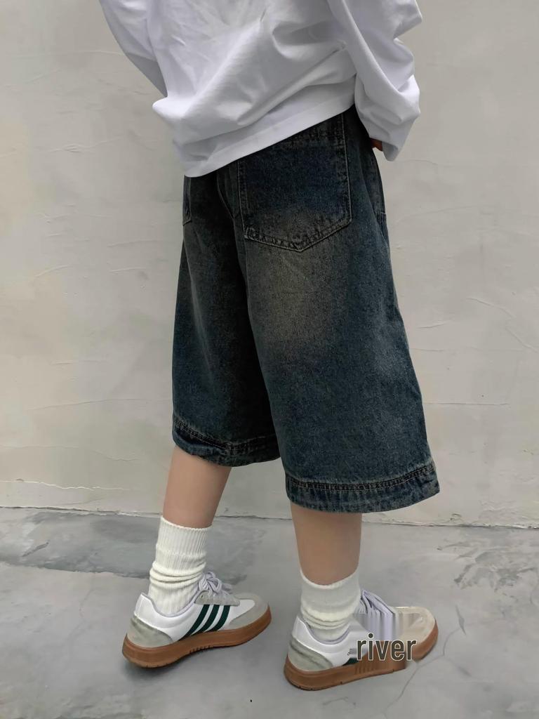 Унисекс Американские Ретро Свободные Джинсы Широкие Штанины - Летние Прямые Укороченные Брюки