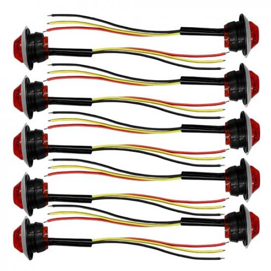 10X 3/4" LED Strobe+Steady Side Marker Lights Dual Function RED 3 Wires 12V 24V