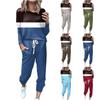 Women's 2-piece Striped Printed Tracksuit Comfortable Crewneck Hoodie Jogger Sweatpants Yoga Workout Tracksuit Set